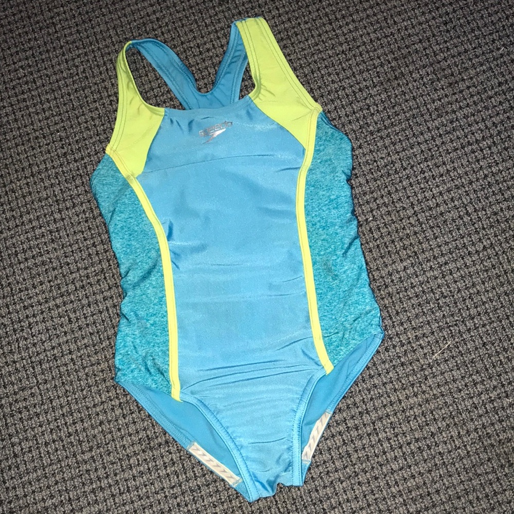 Speedo Blue and Lime Green One-Piece Swimsuit